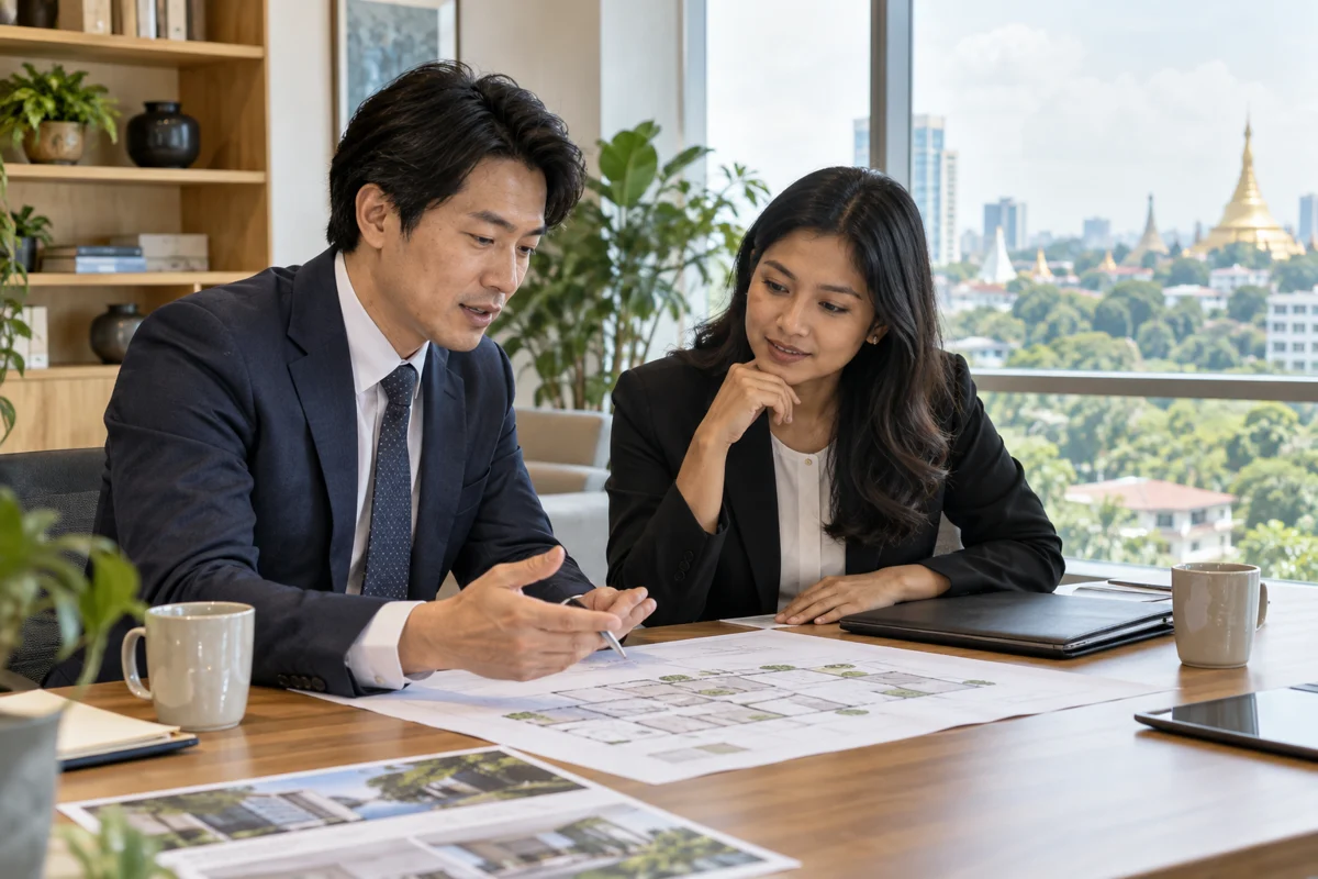 進出計画を話し合うビジネスパーソン