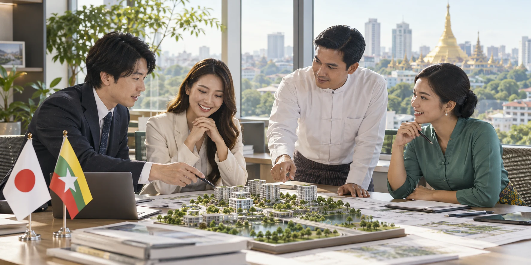 日本とミャンマーのメンバーが事業計画をともに考える様子
