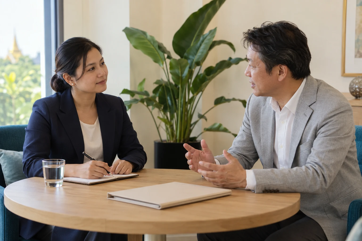 資料を見ながら相談する二人